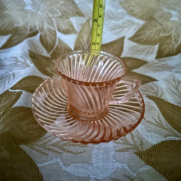 Vintage Federal Glass Pink DIANA pattern Demitasse Cup and Saucer - Picture 4 of 8